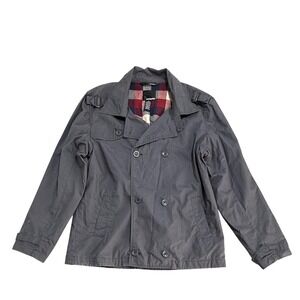 Ambiguous Jacket Mens XL Gray Pea Coat Plaid Lined Norris M6106 Double Breasted‎